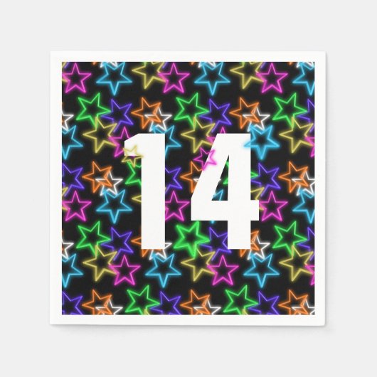 14e verjaardag Neon sterren op zwart Servet (Voorkant)