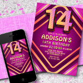 14e verjaardag Neon uitnodiging