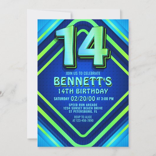 14e verjaardag Neon uitnodiging (Voorkant)