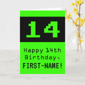14e verjaardag: Nerdy / Geeky stijl "14" en naam Kaart (Gele Bloem)