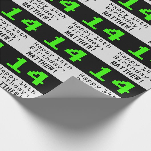 14e verjaardag - Nerdy / Geeky Style "14" en naam Cadeaupapier (Hoek)