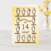 14e verjaardag, nieuwsgierige uilkaart. kaart (Gele Bloem)