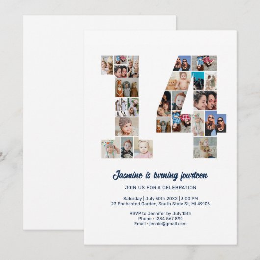 14e verjaardag nummer 14 aangepaste fotocollage kaart (Voorkant / Achterkant)