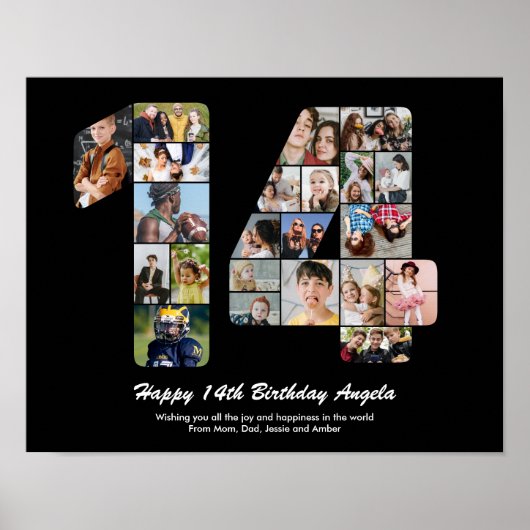 14e verjaardag nummer 14 aangepaste fotocollage poster (Voorkant)