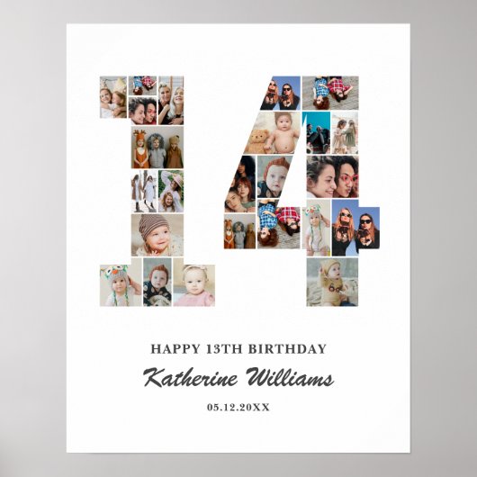 14e verjaardag nummer 14 aangepaste fotocollage poster (Voorkant)