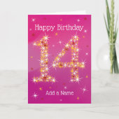 14e verjaardag - nummer 14 in sterren - roze - lee kaart (Voorkant)