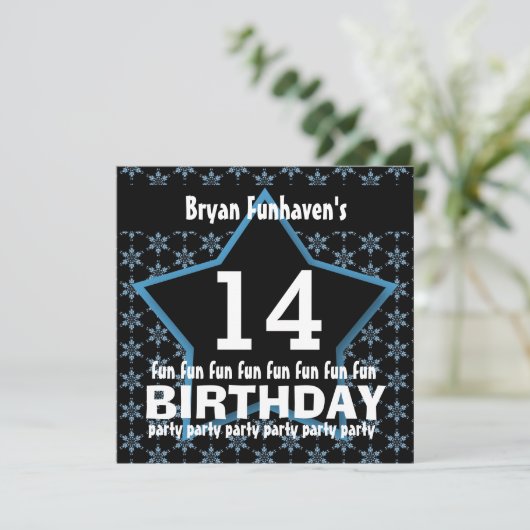 14e verjaardag of eender welk jaartal zwart-wit V1 Kaart (Staand voorkant)