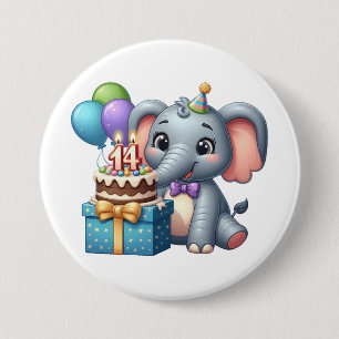 14e verjaardag olifant ronde button 7,6 cm