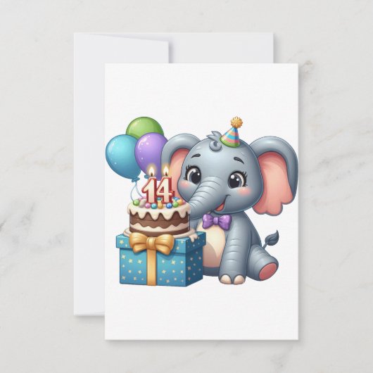 14e verjaardag olifant RSVP kaartje (Voorkant)
