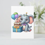 14e verjaardag olifant RSVP kaartje (Staand voorkant)