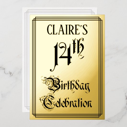 14e verjaardag Partij — Legant Manuscript + de Naa Folie Uitnodiging (Voorkant / Achterkant)