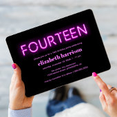 14e verjaardag Pink Neon Licht Kaart