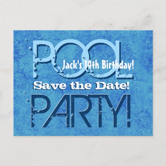 14e verjaardag Pool Party Save the Date V014 Aankondigingskaart (Voorkant)
