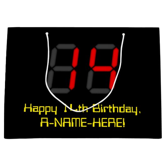 14e verjaardag: Red Digital Clock Style "14" + naa Groot Cadeauzakje (Voorkant)