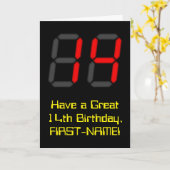 14e verjaardag: Red Digital Clock Style "14" + naa Kaart (Gele Bloem)
