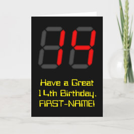 14e verjaardag: Red Digital Clock Style "14" + naa Kaart