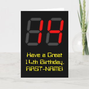14e verjaardag: Red Digital Clock Style "14" + naa Kaart