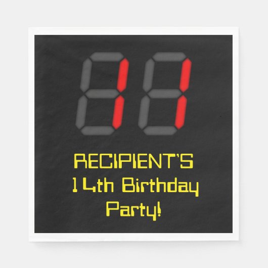 14e verjaardag: Red Digital Clock Style "14" + naa Servet (Voorkant)