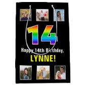 14e verjaardag: Regenboog "14", aangepaste foto's  Medium Cadeauzakje (Voorkant)