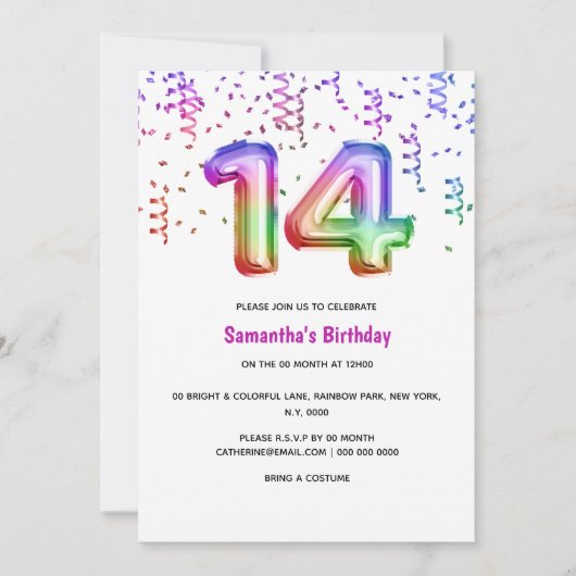 14e verjaardag regenboog glitter kleurrijke feest  kaart (Voorkant)