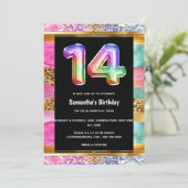 14e verjaardag regenbooglitter kleurrijke partij kaart (Staand voorkant)