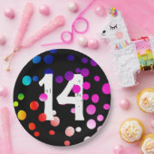 14e verjaardag RegenboogStippen op zwart Papieren Bordje (Feest)