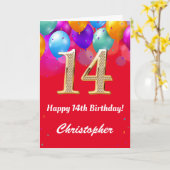 14e verjaardag Rode en goudkleurige ballonnen Kaart (Gele Bloem)
