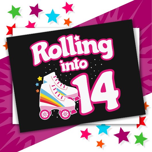 14e verjaardag Roller Skating 14 jaar oud schaatse Briefkaart