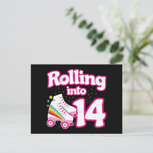 14e verjaardag Roller Skating 14 jaar oud schaatse Briefkaart (Staand voorkant)