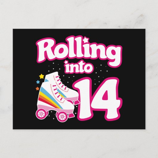 14e verjaardag Roller Skating 14 jaar oud schaatse Briefkaart (Voorkant)