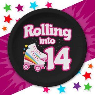 14e verjaardag rolschaatsen 14 jaar oud Schaats Papieren Bordje