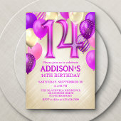 14e verjaardag roze ballonnen uitnodiging