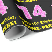 14e verjaardag: roze strepen en harten "14" + naam cadeaupapier (Rol Hoek)