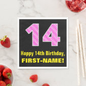 14e verjaardag: roze strepen en harten "14" + naam servet (Insitu)