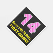 14e verjaardag: roze strepen en harten "14" + naam servet (Hoek)