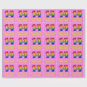 14e verjaardag: roze strepen & harten, regenboog # cadeaupapier (Vlak)