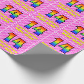 14e verjaardag: roze strepen & harten, regenboog # cadeaupapier (Hoek)