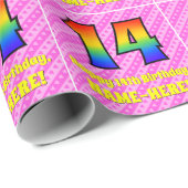 14e verjaardag: roze strepen & harten, regenboog # cadeaupapier (Rol Hoek)