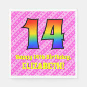 14e verjaardag: roze strepen & harten, regenboog # servet (Voorkant)