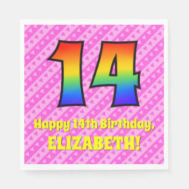 14e verjaardag: roze strepen & harten, regenboog # servet