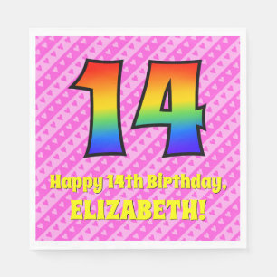14e verjaardag: roze strepen & harten, regenboog # servet