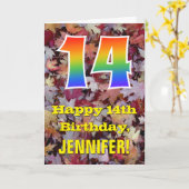 14e verjaardag; rustieke herfstbladeren; regenboog kaart (Gele Bloem)