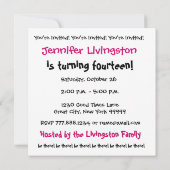 14e verjaardag Sjabloon uitnodiging roze zwart (Achterkant)