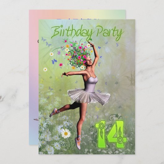 14e verjaardag uitnodiging (Voorkant / Achterkant)