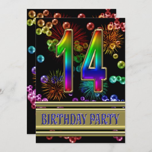 14e verjaardag Uitnodiging op feestdag met bellen (Voorkant / Achterkant)