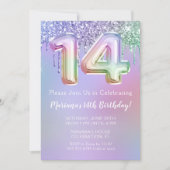 14e verjaardag Uitnodiging Paarse roze glitter (Voorkant)
