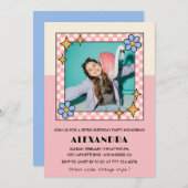 14e verjaardag uitnodiging Retro Groovy Pink Flowe (Voorkant / Achterkant)