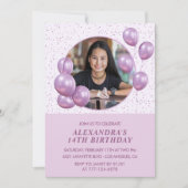 14e verjaardag Uitnodigingen Ballonnen Foto Paarse (Voorkant)