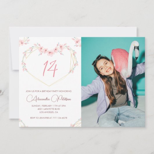 14e verjaardag uitnodigingen Boho Floral Foto (Voorkant)