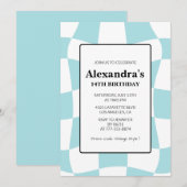 14e verjaardag uitnodigingen Retro Checkered Blue (Voorkant / Achterkant)